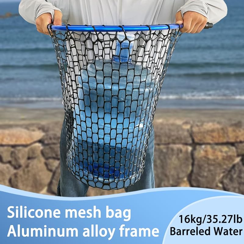 Telescoping Aluminum Fishing Net with Rubber Mesh, 3-Section Pole 64.5" - SEASPRO