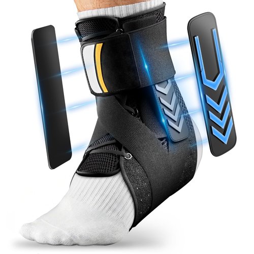Goldeer Slim-Fit Ankle Brace for Both Feet with Quick Lace Up and 2 Side Shaped Pads, Air Fabric Cool Ankle Support Brace for Women Men Sprained Ankle, Ankle Stabilizer for Sport, Daily Activities, Injury Recovery and Gym(M)