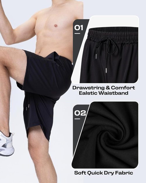 JWJ Men's Athletic Gym Shorts - Lightweight Quick-Dry Running & Basketball Shorts with Zipper Pockets