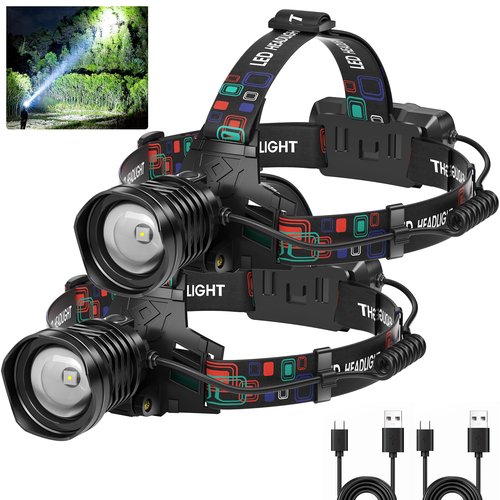 azamine Rechargeable Headlamp Super Bright 99000 Lumens, 2Pack LED Head Lamp with 3 Modes, 90° Adjustable Head Lights for Forehead, IPX6 Waterproof HeadLamps for Adults Camping Hunting Hiking