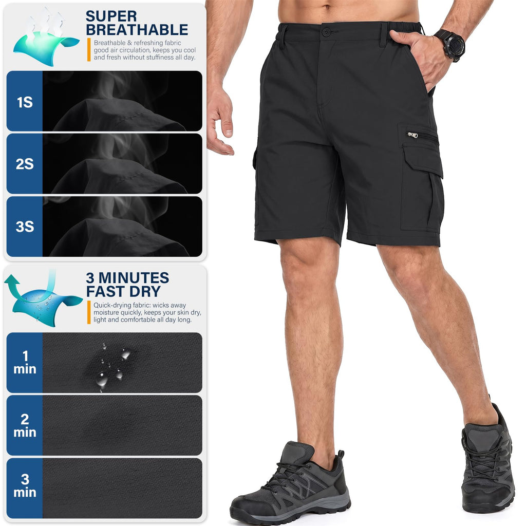 Jessie Kidden Mens Outdoor Casual Expandable Waist Lightweight Water Resistant Quick Dry Fishing Hiking Shorts #6222-Black,40