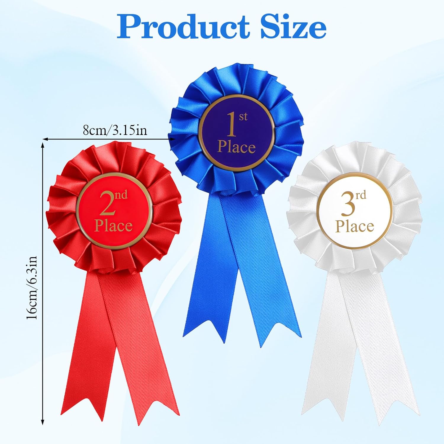 Regine Switzerland 3 Pack Award Ribbons - 1st, 2nd, 3rd Place Prize Ribbons in Blue, Red, White for Competitions & Events