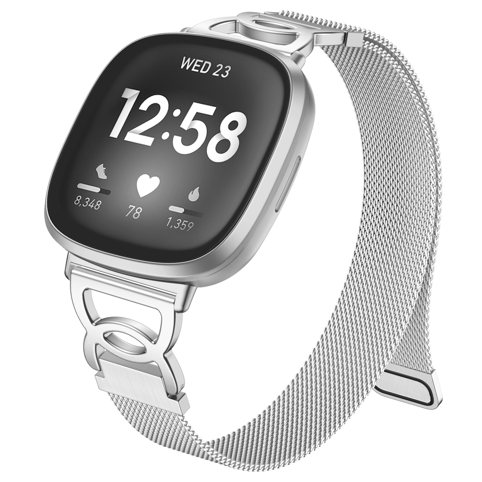 Ouwegaga Metal Band Compatible with Fitbit Versa 4 Bands/Sense 2/Sense/Versa 3 Bands for Women Men, Stylish Slim Stainless Steel Milanese Mesh Loop Magnetic Strap Compatible with Fitbit Smartwatch