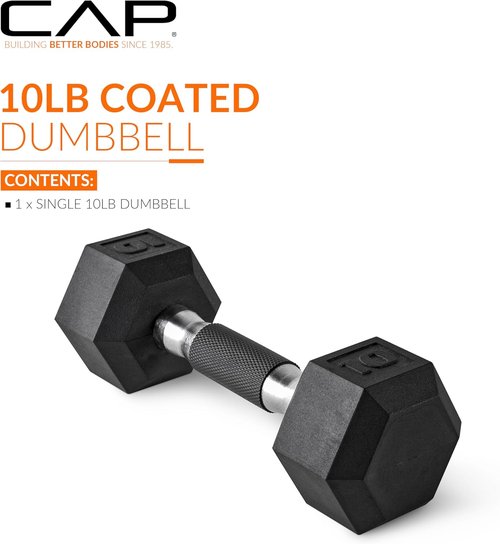 CAP Barbell Coated Dumbbell Weights - 10-Pound with Padded Grip for Comfortable Lifting