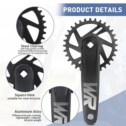 WEEROCK Mountain Bike Crankset 1 Piece/Single 32T Charing Crank Set with 170mm Arm for Bicycle MTB, Compatible with Single Speed Bicycle and 6/7/8/9/10/11 Speeds Bike