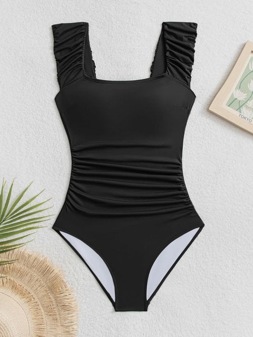 Eomenie One Piece Swimsuit - Tummy Control Bathing Suit with Puffy Sleeves | Stylish Tie Back Design
