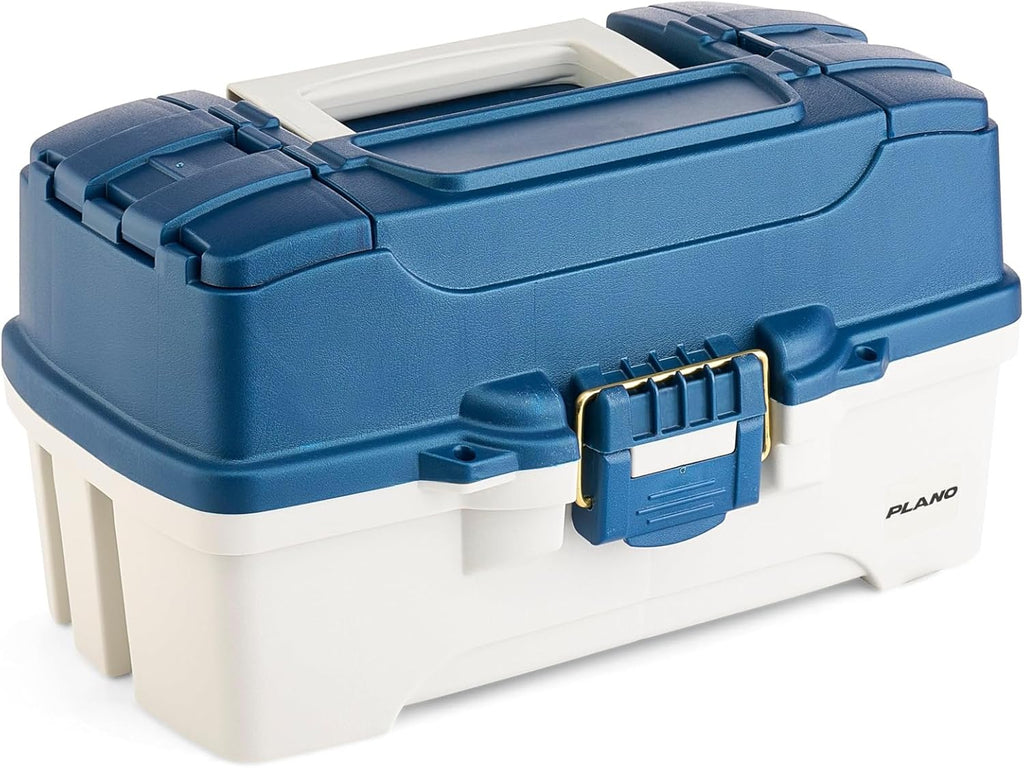 Plano Tackle Box - Three-Tray Design with Rust-Proof Brass Latch | Portable Blue/White Fishing Organizer