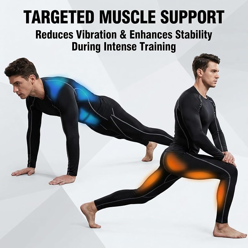 Men's Thermal Base Layer Set - Compression Shirt & Pants, 210 GSM Brushed Knit, Black, Large