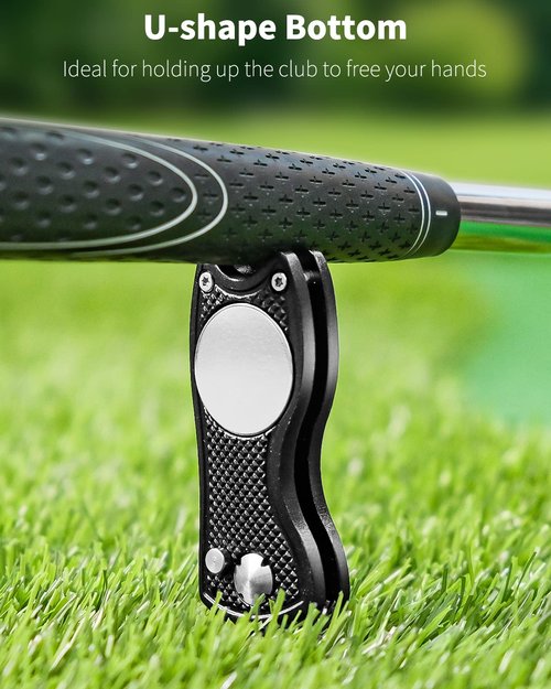 GreenHaven 4 Pack Foldable Golf Divot Repair Tool with Magnetic Ball Marker and Pop-up Button Green Tool Accessories with Metal Fork Tine and Metal Handle for Golfers，Blue&Black&red