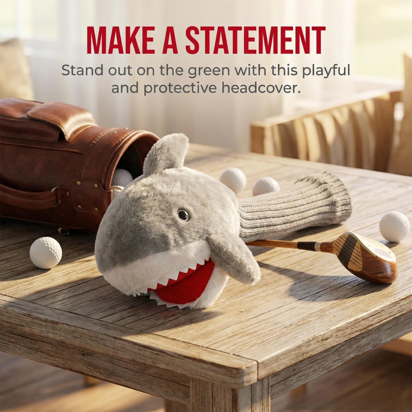 Yosoo Golf Club Cover Shark Animal Golf Club Cover, Plush Cloth Golf Headcover for Brand 3 and 5 Wood Driver, Wear Resistance Cute Shark Head Golf Club Cover 14.6 * 7.1 * 4.3in