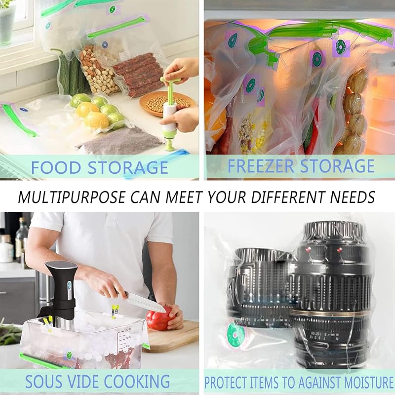 Green Kit: 20 Pack Reusable Sous Vide Bags with 3 Sizes, Hand Pump & Clips