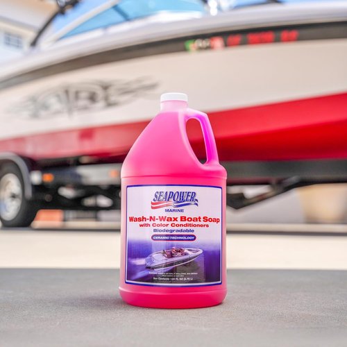 Marine Seapower Wash-N-Wax Boat Soap - Deep Clean & Glossy Finish - pH Neutral Cherry Scent, 1 Gallon (128 oz)