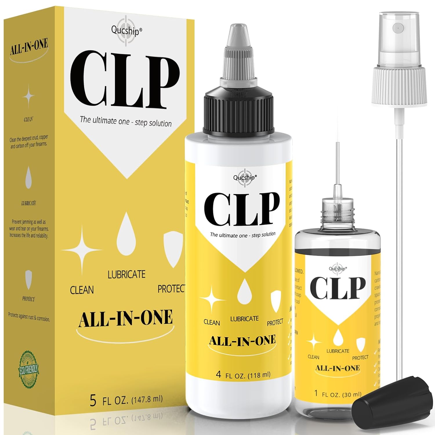 Qucship Gun Oil Cleaning Kit - Multi-Purpose CLP Lubricant & Protector | 4 oz & 1 oz Needle Oiler