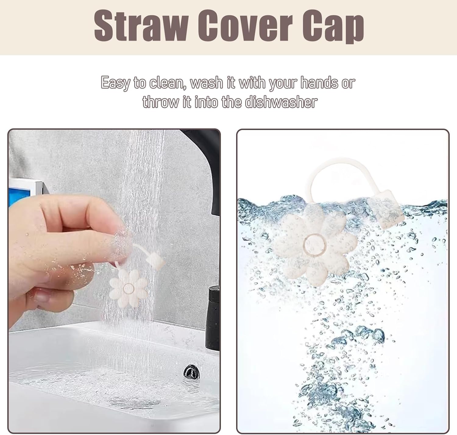 Skiennix Brown Series Silicone Straw Covers - Dust-Proof Toppers for Stanley Cups | 6PCS Flower Caps