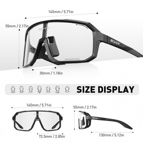 SCVCN Photochromic Cycling Glasses Sports Sunglasses Clear Men Women Bicycle MTB UV400 Protection Running Mountain Bike Baseball Biking Goggles Riding BMX Golf Driving Softball Black 501