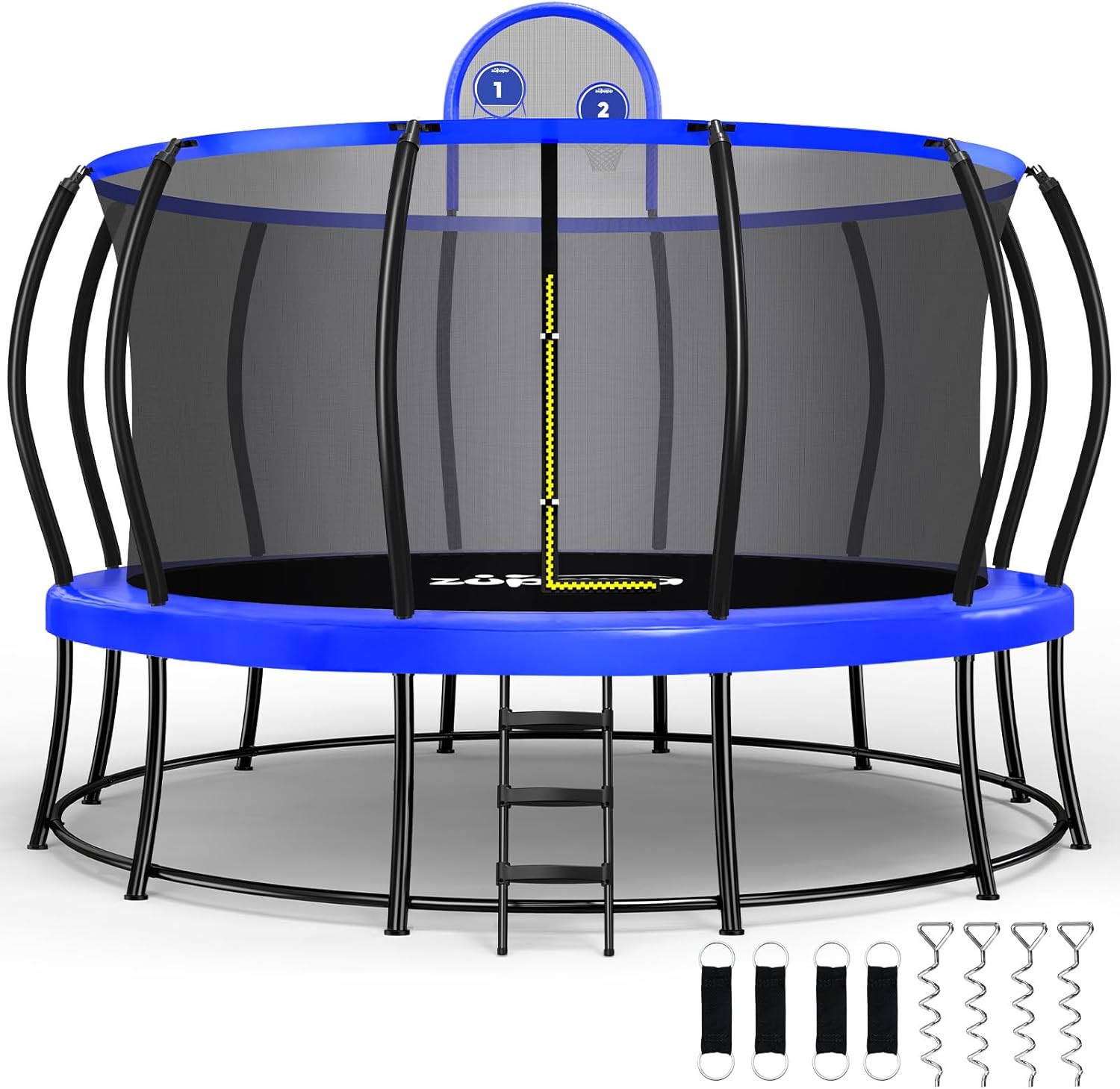 Zupapa 1800LBS Capacity Double Frame Trampoline - 12FT to 16FT | No-Gap Safety Design & Basketball Hoop