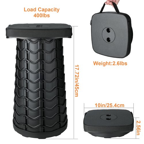 Boreeman Upgraded Collapsible Stool, Square Portable Stool, Lightweight Yet More Sturdy with Load Capacity 400lbs, Perfect for Camping Fishing Hiking BBQ (Square Black)