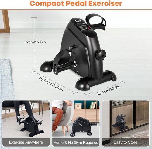 AGM Mini Exercise Bike - Under Desk Pedal Exerciser with LCD Screen for Arms & Legs | Compact Foot Cycle