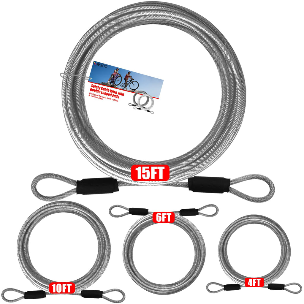 VIVBOO 4FT/6FT/10FT/15FT Cable Locks with Combination 1/8 inch Security Cable with Loops for Fence Luggage Gym Locker Cabinet