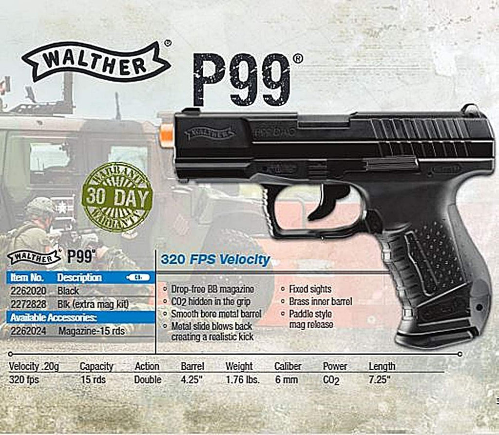 Umarex Walther P99 Airsoft Gun - Blowback CO2 Powered 6mm BB Pistol for Realistic Shooting Experience