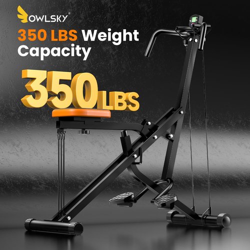 OWLSKY Squat Machine for Home Workout, Foldable Squat Assist & Row Trainer with LCD Monitor, 3 Resistance Bands, Adjustable Seat, Heavy Duty 350 lbs, Full-Body Fitness Equipment