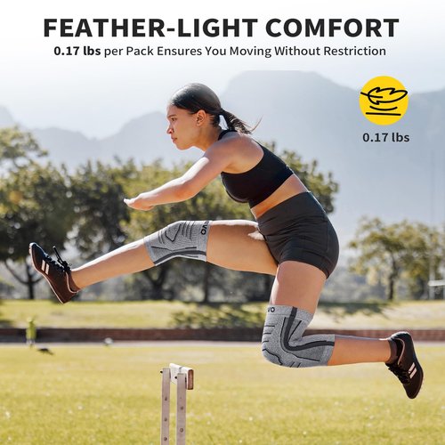 CAMBIVO Knee Brace for Women & Men, 2 Pack Lightweight Latex Free Knee Compression Sleeves with Side Stabilizers for Knee Pain Relief, Running, Walking, Workout & Daily Support (Gray, Large)