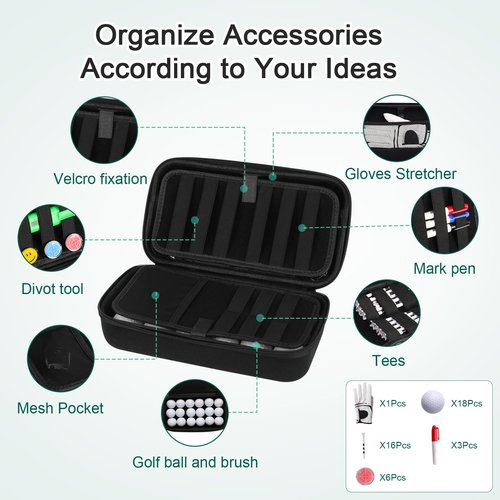 SLODE Portable Golf Accessories Organizer Bag for Balls, Tees, Markers -Golf Glove Holder Case with Glove Shaper- Ideal Gift for Men and Women- Black