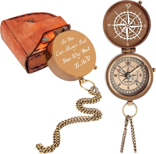 So You Can Always Find Your Way Back to Me” Engraved Brass Compass – Vintage Pocket Compass with Chain & Leather Case | Gift for Son, Daughter, Him, Her | Graduation, Anniversary