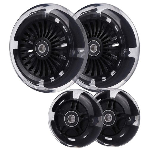 Wheelgoo 120mm 80mm Led Light Up Scooter Replacement Wheels - White Flashing- Compatible with Micro Mini, Maxi Deluxe, Globber 3-Wheeled Kid Kick Scooter, Set of 4 (Black)