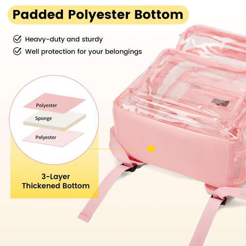 Vorspack Clear Backpack Heavy Duty - Large Clear Bookbag Transparent Backpacks See Through Backpack for College Work Travel Festival - Pink