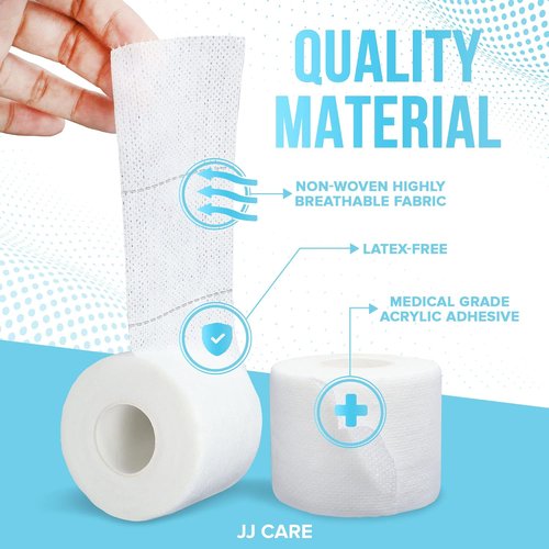 JJ CARE Soft Surgical Tape - Latex-Free Cloth Medical Tape for First Aid | 2” x 10 Yards, Pack of 4