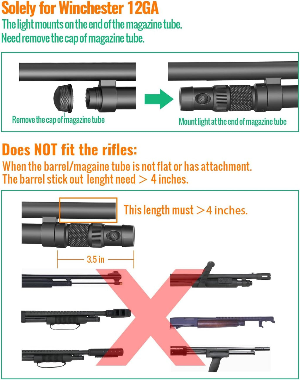 TOUGHSOUL Tactical Mag Tube Cap Flashlight - 500 Lumen Max for Winchester 12 Gauge | Strobe Function & Replaceable Battery