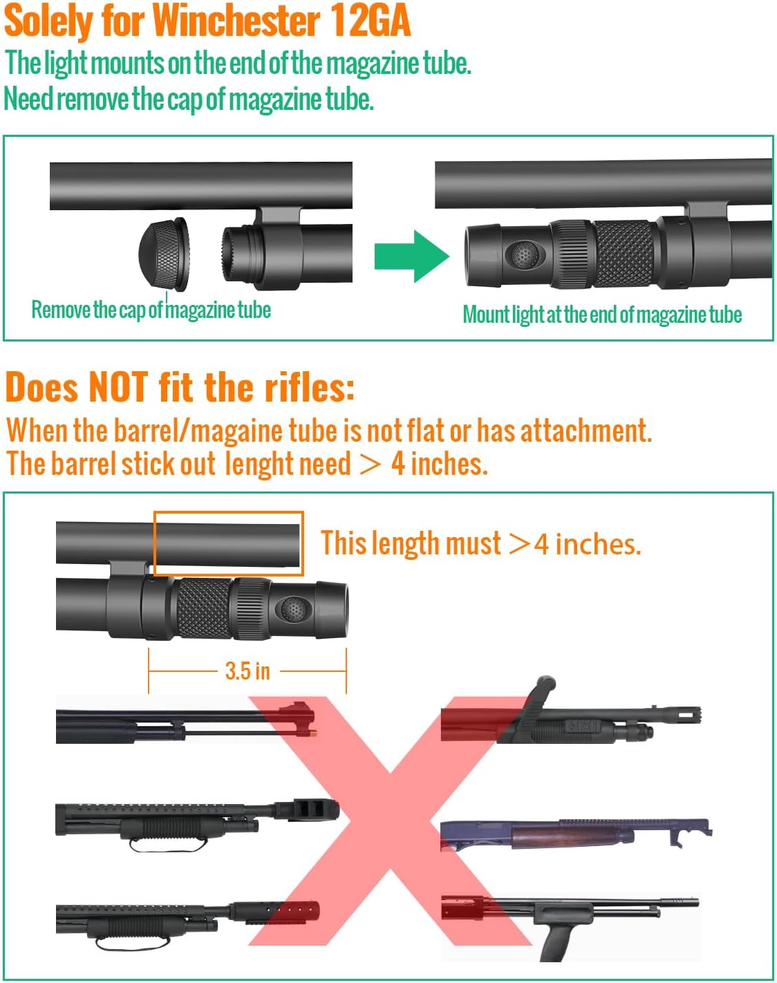 TOUGHSOUL Tactical Mag Tube Cap Flashlight - 500 Lumen Max for Winchester 12 Gauge | Strobe Function & Replaceable Battery
