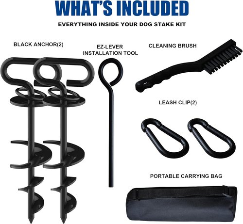 Eurmax USA Heavy-Duty Dog Tie Out Stake - Triple Lock Anchor for Large Dogs | 2-Pack Black