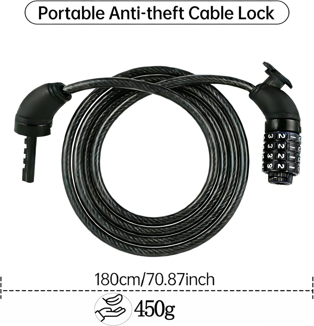Skiennix Bicycle Cable Lock - 4-Digit Combination Anti-Theft Security | 6-Foot Length, Black