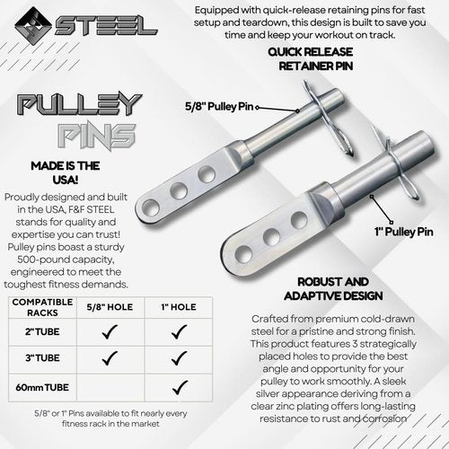 F&F STEEL Adjustable Fitness Rack Pulley Pin - Heavy-Duty Gym Equipment for Home Workouts | Fits 2" & 3" Racks