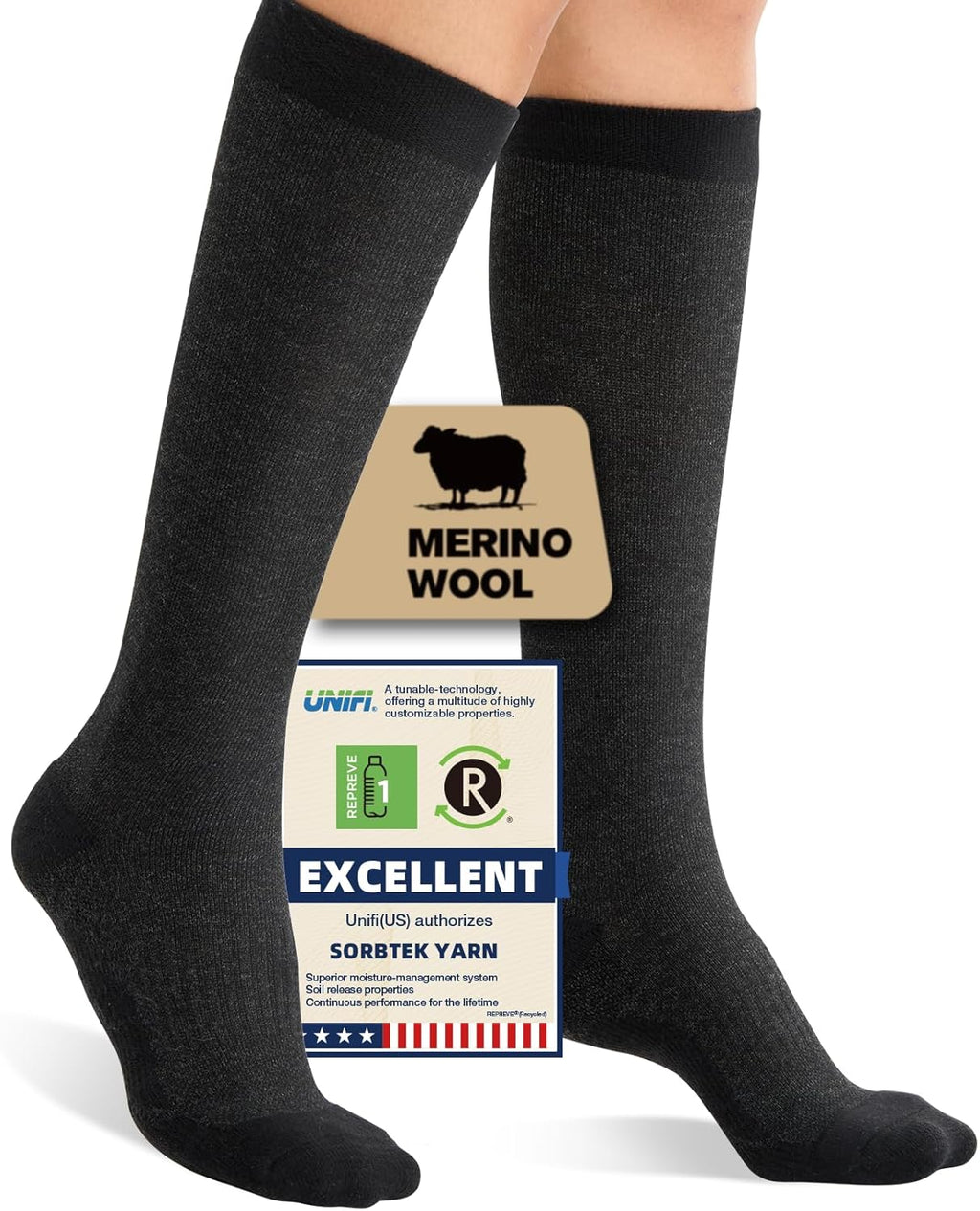 Skiennix Merino Wool Compression Socks - 15-20 mmHg Knee High for Travel & Running