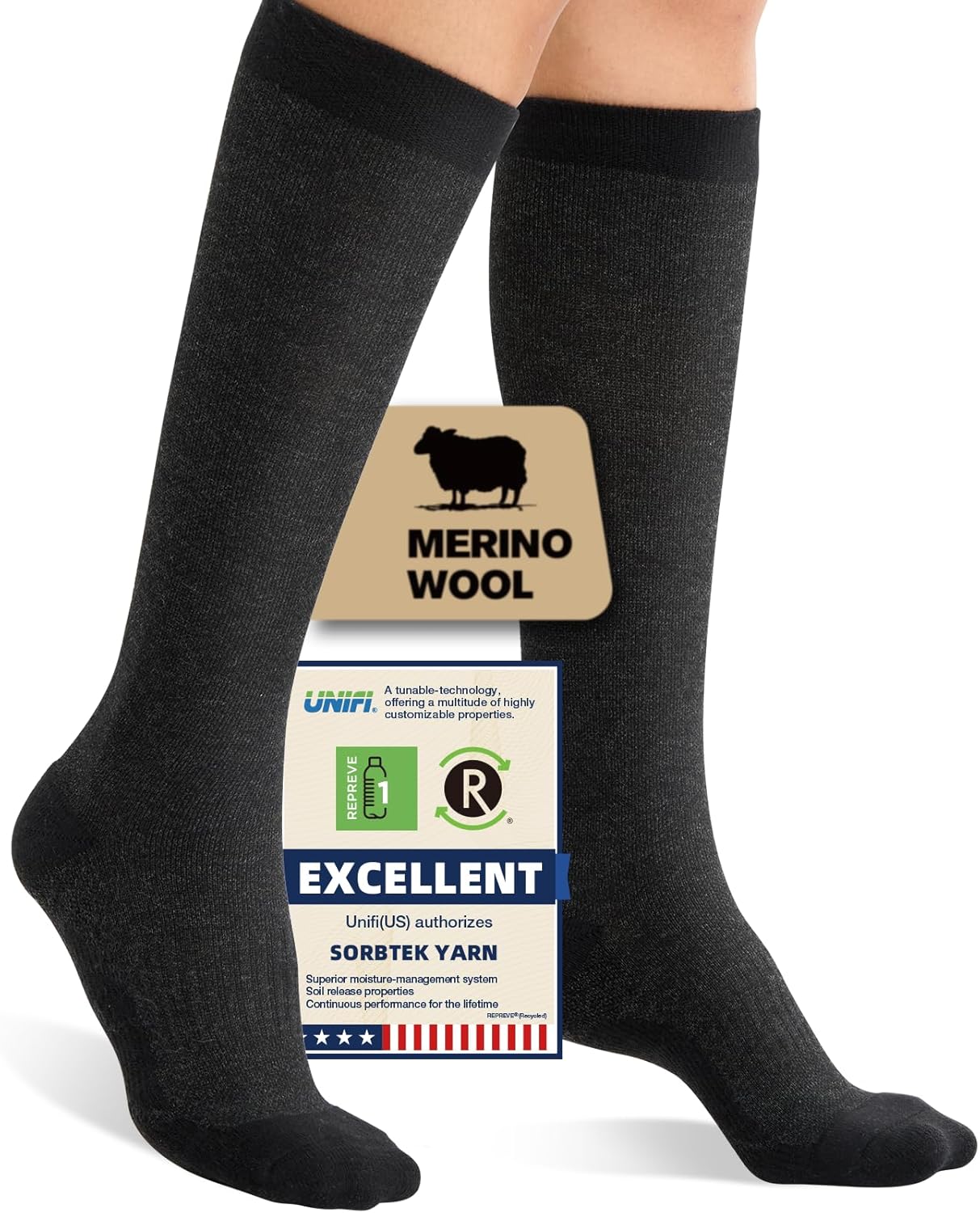Skiennix Merino Wool Compression Socks - 15-20 mmHg Knee High for Travel & Running