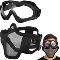 Strategical Protective Gear Set, Carbon Steel Half-face Mesh Cover with Sports Goggle for Men Women, Adjustable Strategical Gear for Shooting, Paintball, CS Games, Costume Parties