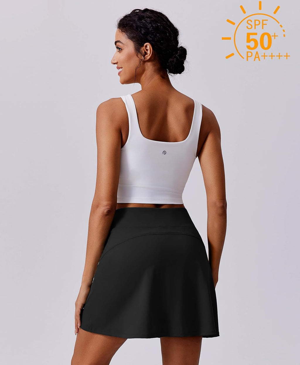 PINSPARK 17" Golf Skorts - High Waisted Tennis Skirt with UPF 50+ Protection & 4 Pockets