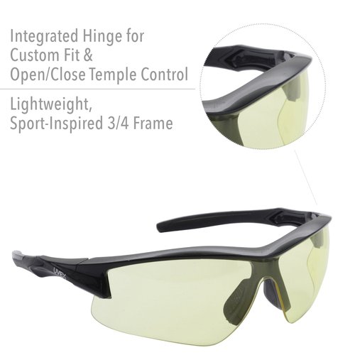 Howard Leight R-02215 Acadia Shooter's Safety Eyewear, Amber Lens, Black Frame, Uvex Treme Plus Anti-Fog Coating