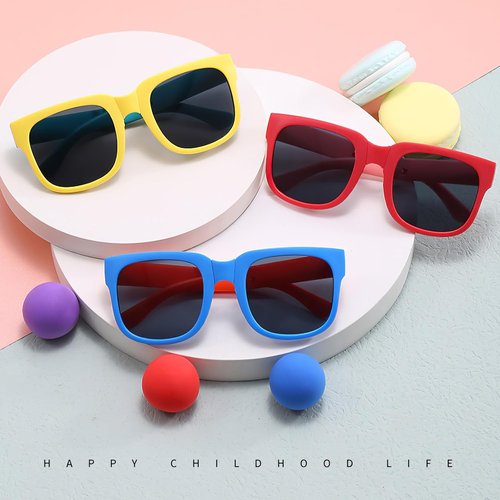 4 Pack Kids Sunglasses, Foldable Toddler Sunglasses Age 2-4 6-8 10-12 Boys Girls, Cute Sun Glasses for Kids(Rectangle)