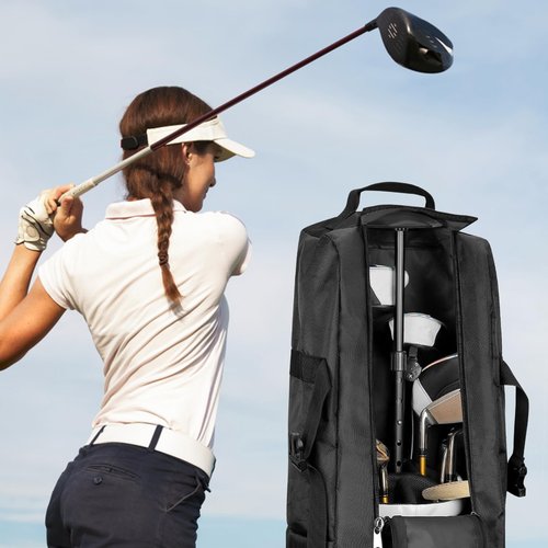 Carperipher Golf Travel Bag Support Pole, Golf Club Travel Bag Support System, Adjustable Aluminum Alloy Golfs Protection Kit with Rubber Top Cover