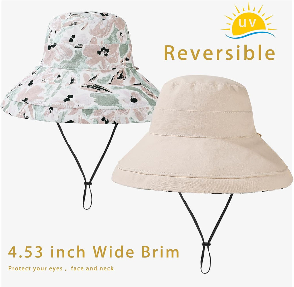 Vidsel Women's Wide Brim Sun Hat - Reversible Cotton Bucket Cap with UV Protection | Packable Summer Travel Accessory
