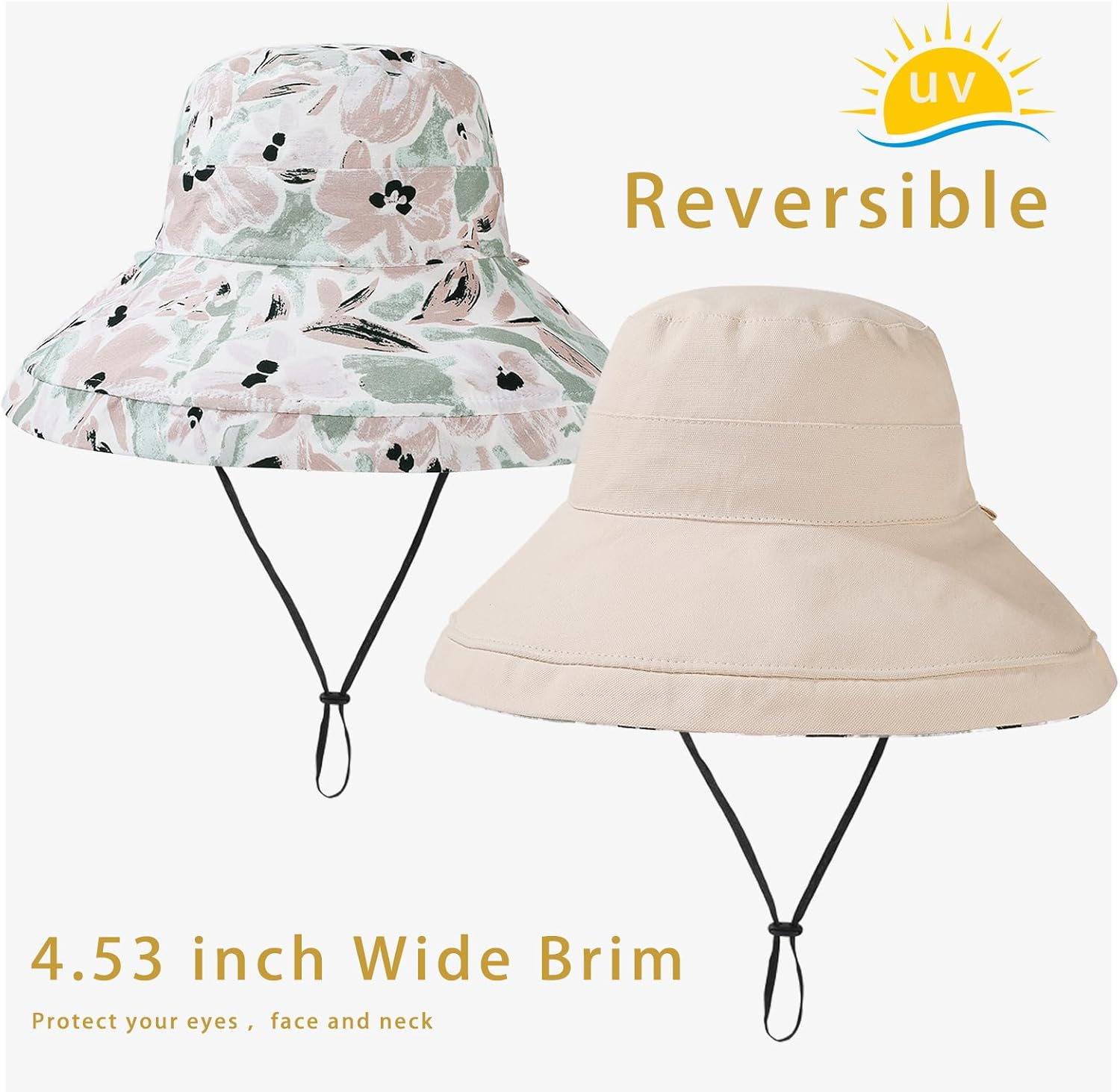 Vidsel Women's Wide Brim Sun Hat - Reversible Cotton Bucket Cap with UV Protection | Packable Summer Travel Accessory