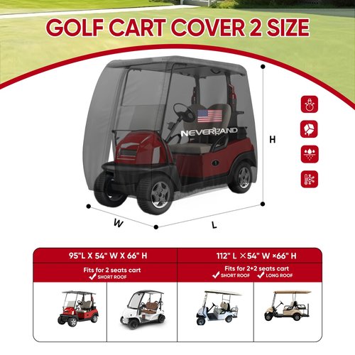 NEVERLAND Golf Cart Cover 4 Passenger - 420D Waterproof Golf Cart Covers Extended Roof Compatible with EZ GO Club Car Yamaha Golf Carts, Outdoor Dustproof 4 Seat Club Car Cover (Up to 112 Inch)