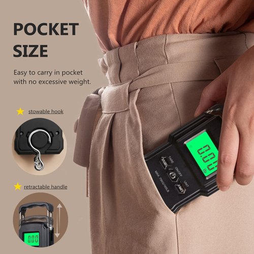 Nutri Fit Digital Luggage Weight Scale - Handheld Suitcase Weigher with Hook & Measuring Tape, 165lb/75kg