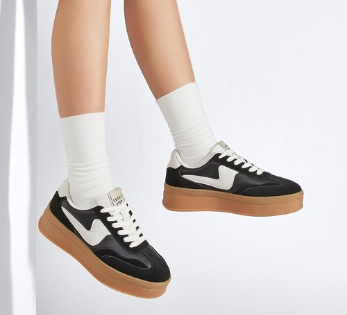LUCKY STEP Women's Platform Sneakers - Thick Sole Suede & Faux Leather Casual Walking Shoes