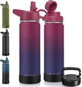 CIVAGO 22 oz Insulated Water Bottle - Stainless Steel Sports Flask with 3 Lids | Dark Rainbow