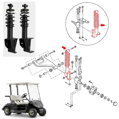 Yamaha Front Shocks Absorbers Set Fit Yamaha G29 Drive 2007-2016 Golf Cart Passenger and Driver Side OEM JW2-F3390-00-00 JW2-F3350-00 (Black)